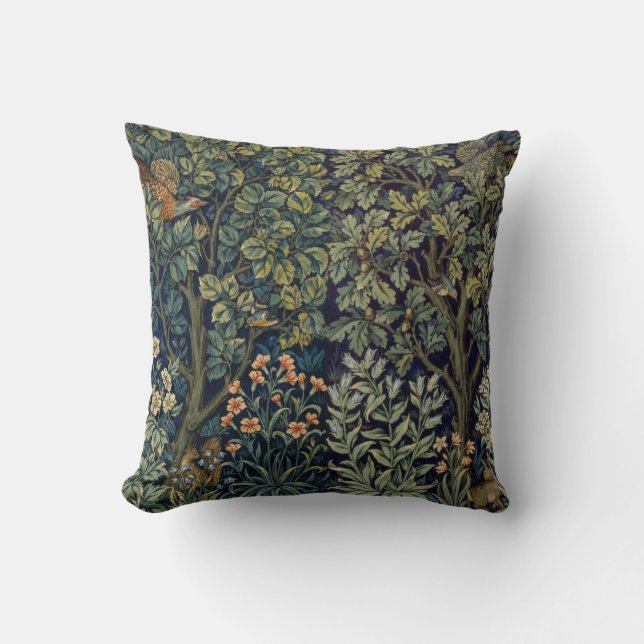 William Morris Fazant Vogel Boom Bos Kussen (Voorkant)