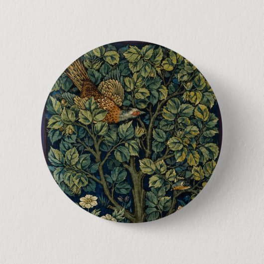 William Morris Fazant Vogel Boom Bos Ronde Button 5,7 Cm (Voorkant)