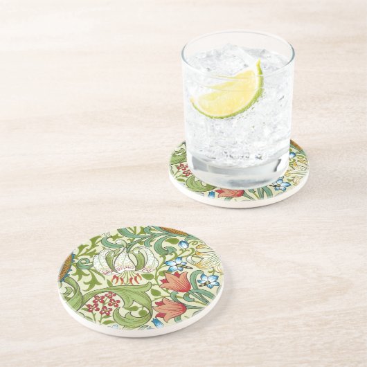 William Morris Fine Garden Lily Wallpaper Zandsteen Onderzetter (Zijkant)