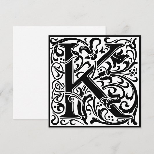 William Morris Floral Alphabet Monogram Letter K Kaart (Voorkant / Achterkant)