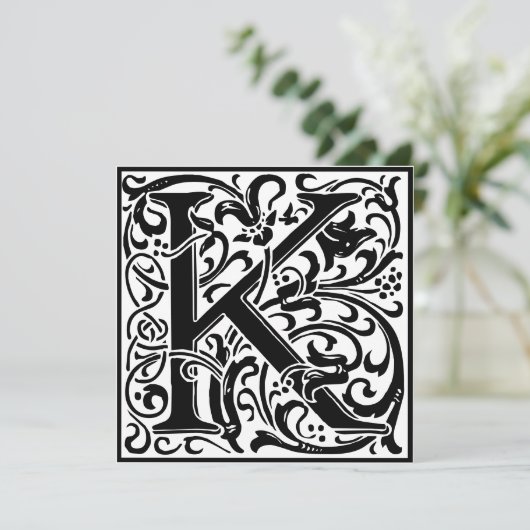 William Morris Floral Alphabet Monogram Letter K Kaart (Staand voorkant)