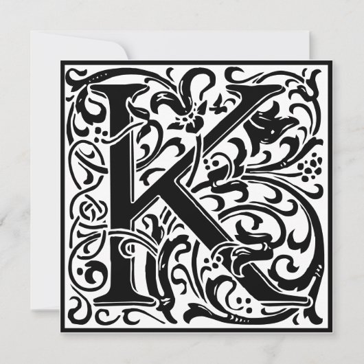 William Morris Floral Alphabet Monogram Letter K Kaart (Voorkant)