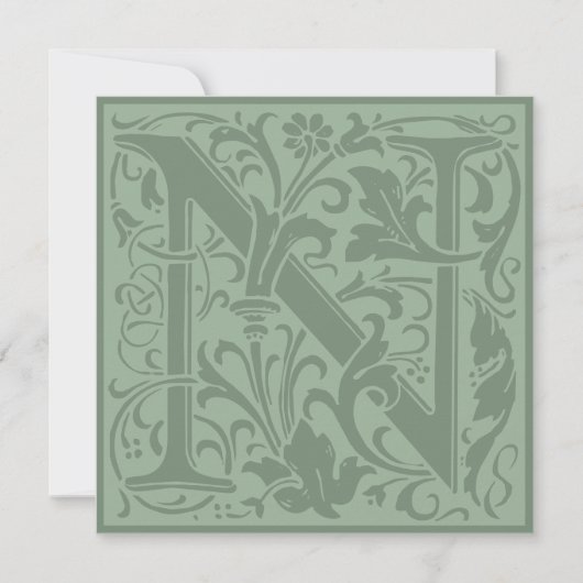 William Morris Floral Alphabet Monogram Letter N Kaart (Voorkant)