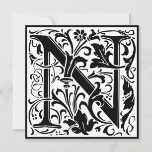 William Morris Floral Alphabet Monogram Letter N Kaart