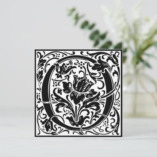 William Morris Floral Alphabet Monogram Letter O Kaart (Staand voorkant)