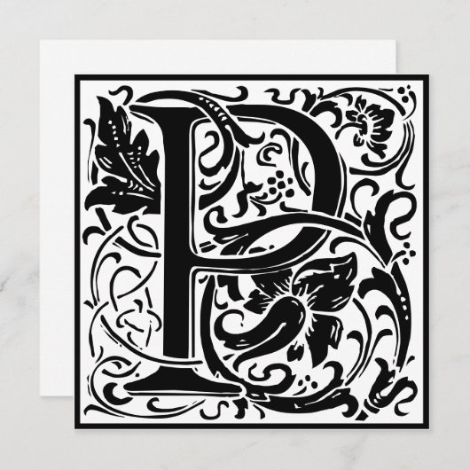 William Morris Floral Alphabet Monogram Letter P Kaart (Voorkant / Achterkant)