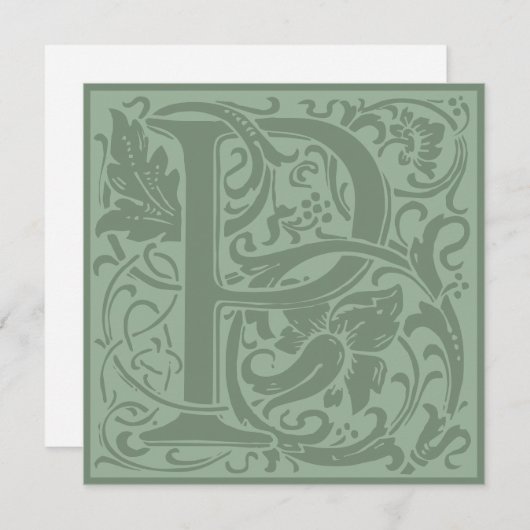 William Morris Floral Alphabet Monogram Letter P Kaart (Voorkant / Achterkant)