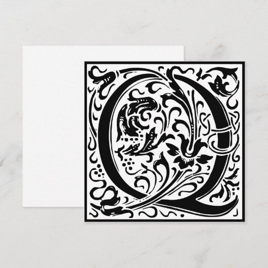 William Morris Floral Alphabet Monogram Letter Q Kaart (Voorkant / Achterkant)