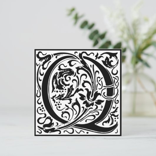 William Morris Floral Alphabet Monogram Letter Q Kaart (Staand voorkant)