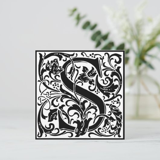 William Morris Floral Alphabet Monogram Letter S Kaart (Staand voorkant)
