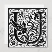 William Morris Floral Alphabet Monogram Letter U Kaart (Voorkant / Achterkant)