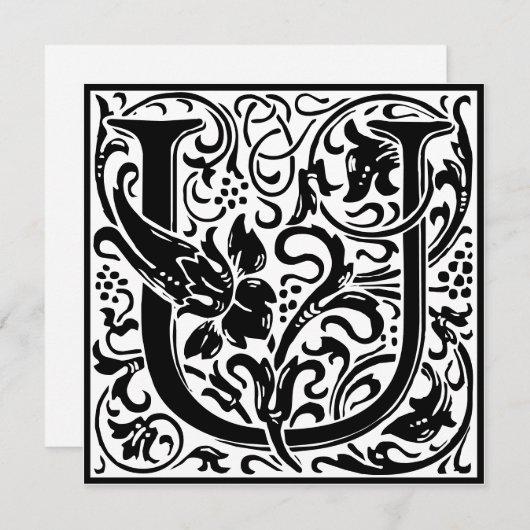 William Morris Floral Alphabet Monogram Letter U Kaart (Voorkant / Achterkant)