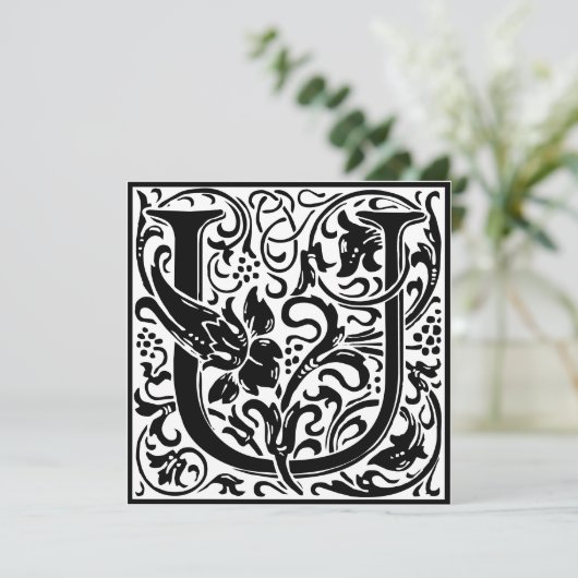 William Morris Floral Alphabet Monogram Letter U Kaart (Staand voorkant)