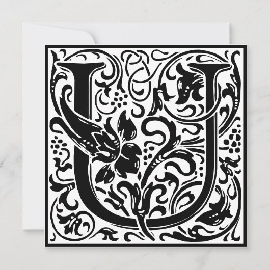 William Morris Floral Alphabet Monogram Letter U Kaart (Voorkant)