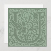 William Morris Floral Alphabet Monogram Letter U Kaart (Voorkant / Achterkant)