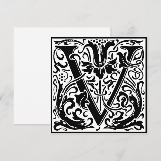 William Morris Floral Alphabet Monogram Letter V Kaart (Voorkant / Achterkant)