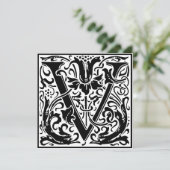 William Morris Floral Alphabet Monogram Letter V Kaart (Staand voorkant)