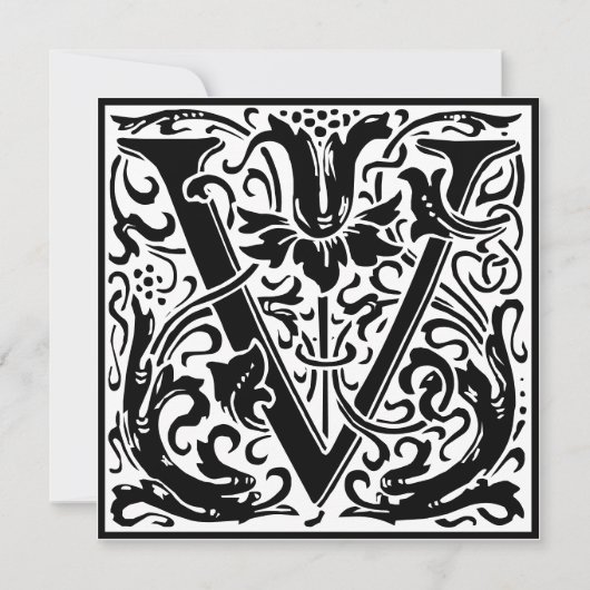 William Morris Floral Alphabet Monogram Letter V Kaart (Voorkant)