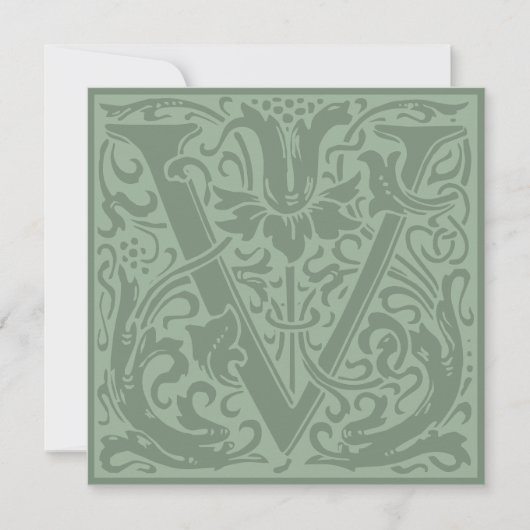 William Morris Floral Alphabet Monogram Letter V Kaart (Voorkant)