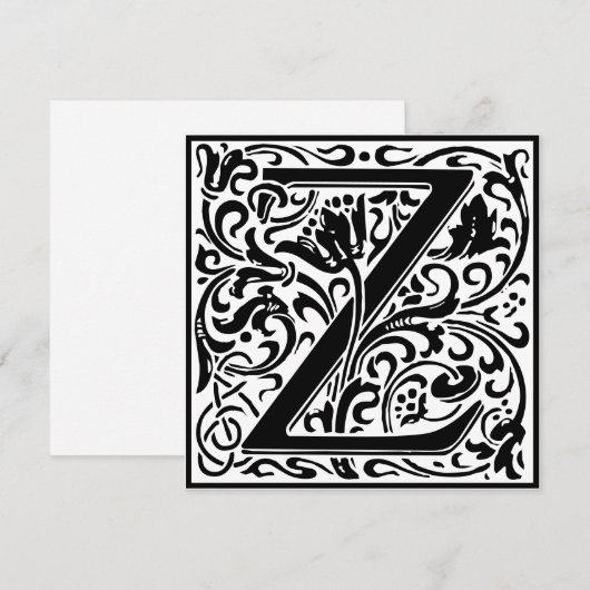 William Morris Floral Alphabet Monogram Letter Z Kaart (Voorkant / Achterkant)