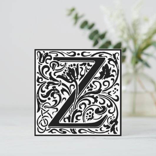 William Morris Floral Alphabet Monogram Letter Z Kaart (Staand voorkant)