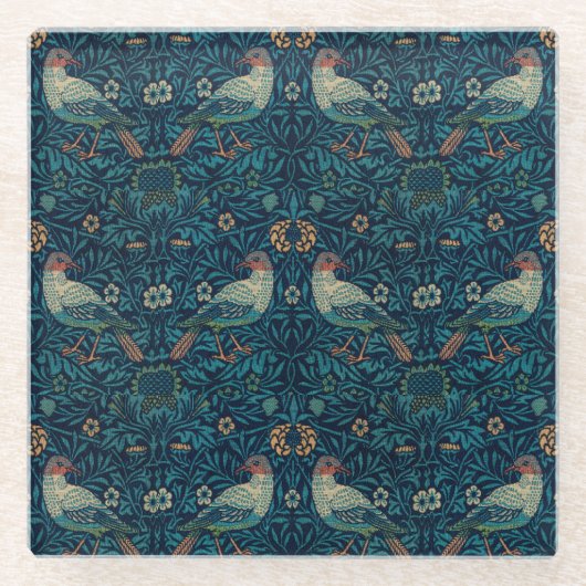 William Morris  Floral Birds Glazen Onderzetter (Voorkant)