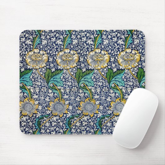 William Morris floral blauw geel Muismat (Met muis)