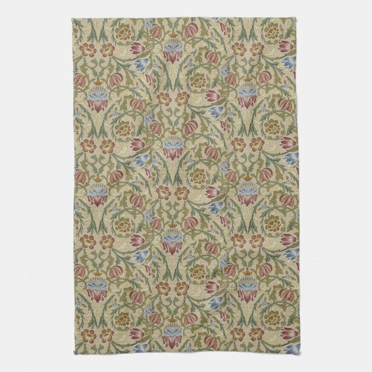 William Morris Floral Blue Pink Brocade Theedoek (Verticaal)
