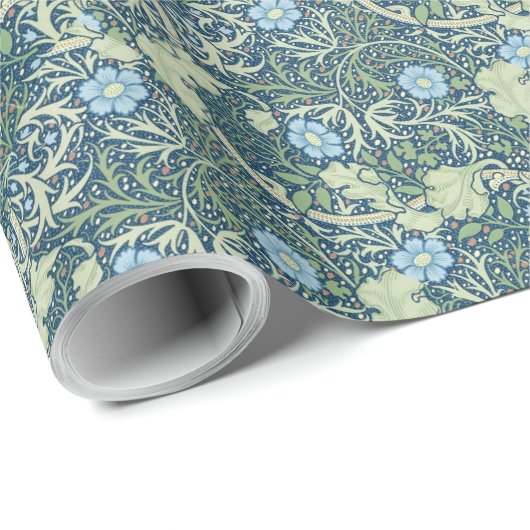 William Morris  Floral Blue Seaweed Cadeaupapier (Rol Hoek)