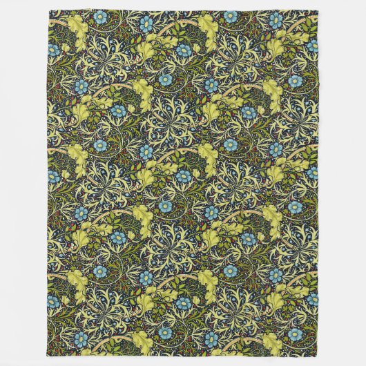 William Morris  Floral Blue Seaweed Fleece Deken (Voorkant)