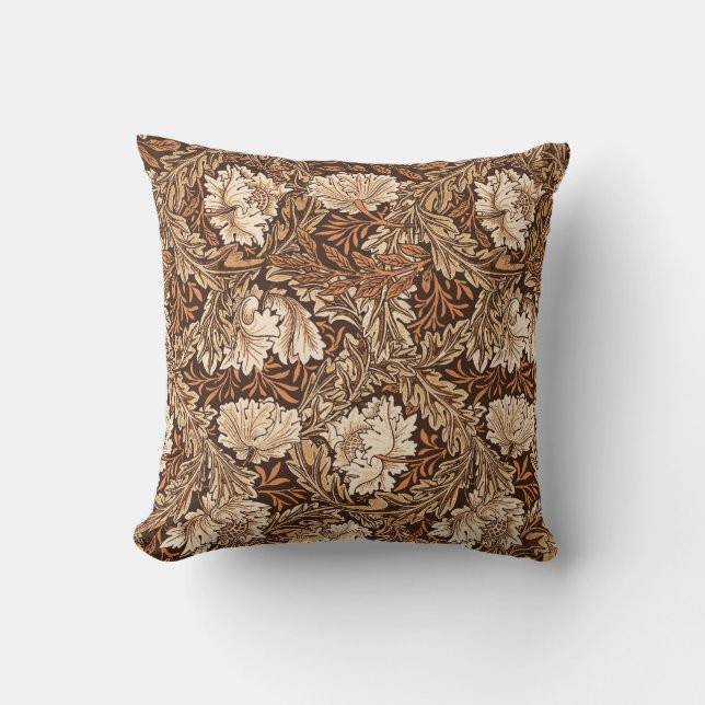 William Morris Floral, Chocolate Brown en Beige Kussen (Voorkant)