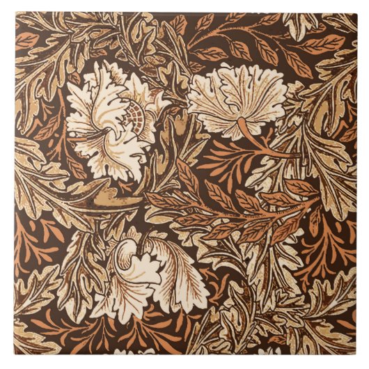 William Morris Floral, Chocolate Brown en Beige Tegeltje (Voorkant)