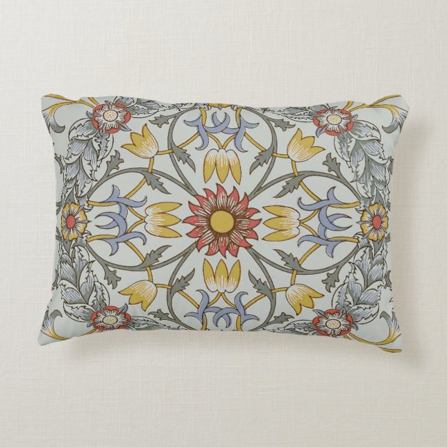 William Morris Floral Circle Flower Illustration Accent Kussen (Achterkant)