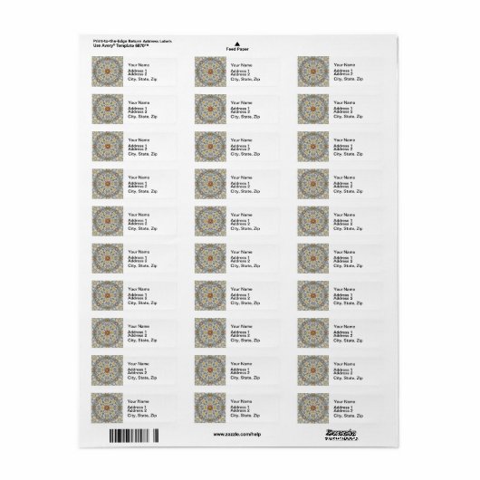 William Morris Floral Circle Flower Illustration Etiket (Full Sheet)