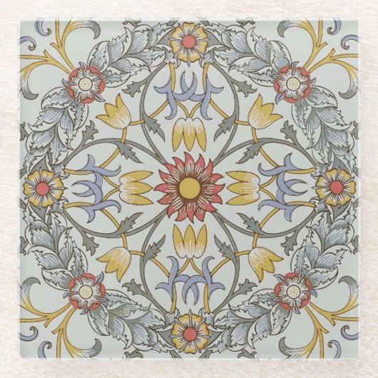 William Morris Floral Circle Flower Illustration Glazen Onderzetter (Voorkant)