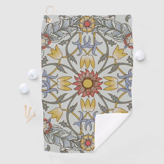 William Morris Floral Circle Flower Illustration Golfhanddoek (Insitu)