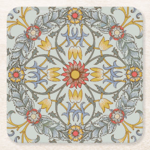 William Morris Floral Circle Flower Illustration Kartonnen Onderzetters