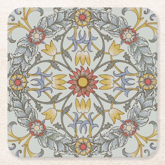 William Morris Floral Circle Flower Illustration Kartonnen Onderzetters (Voorkant)