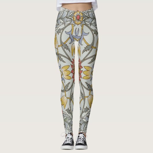William Morris Floral Circle Flower Illustration Leggings (Voorkant)