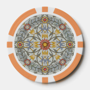 William Morris Floral Circle Flower Illustration Poker Chips