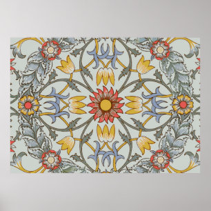 William Morris Floral Circle Flower Illustration Poster