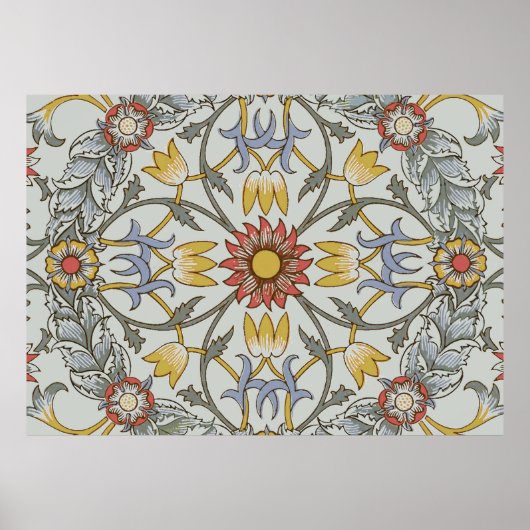 William Morris Floral Circle Flower Illustration Poster (Voorkant)