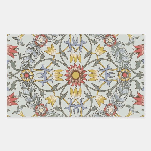 William Morris Floral Circle Flower Illustration Rechthoekige Sticker (Voorkant)