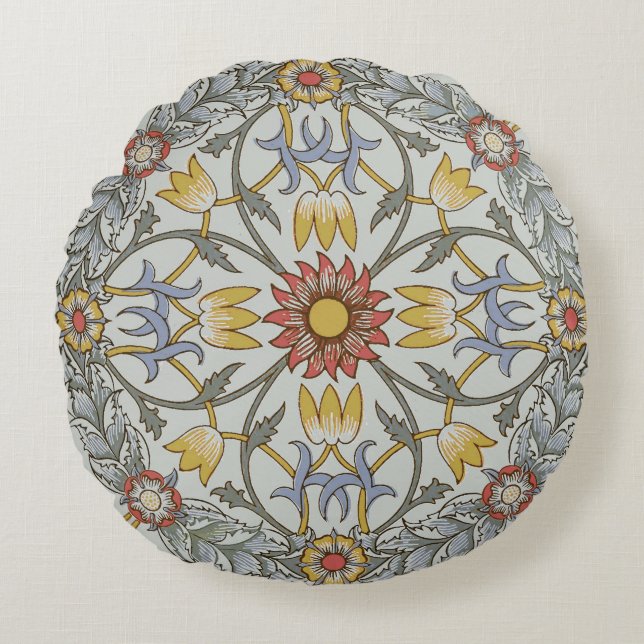 William Morris Floral Circle Flower Illustration Rond Kussen (Voorkant)