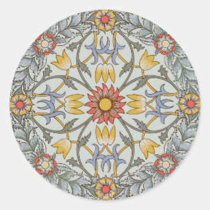 William Morris Floral Circle Flower Illustration Ronde Sticker