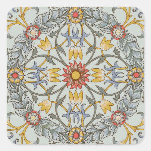 William Morris Floral Circle Flower Illustration Vierkante Sticker