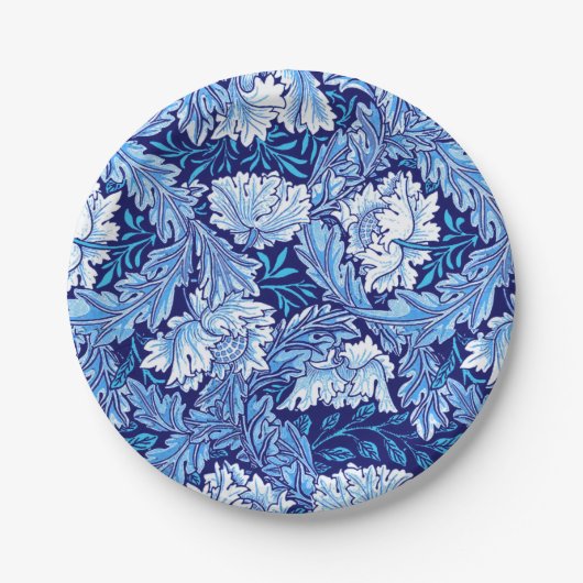 William Morris Floral, Cobalt Blue en White Papieren Bordje (Voorkant)