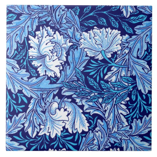 William Morris Floral, Cobalt Blue en White Tegeltje (Voorkant)