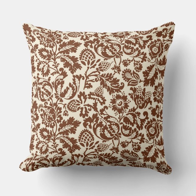 William Morris Floral Damask, Beige and Chocolate Kussen (Voorkant)