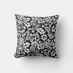 William Morris Floral Damask, Black and White Kussen